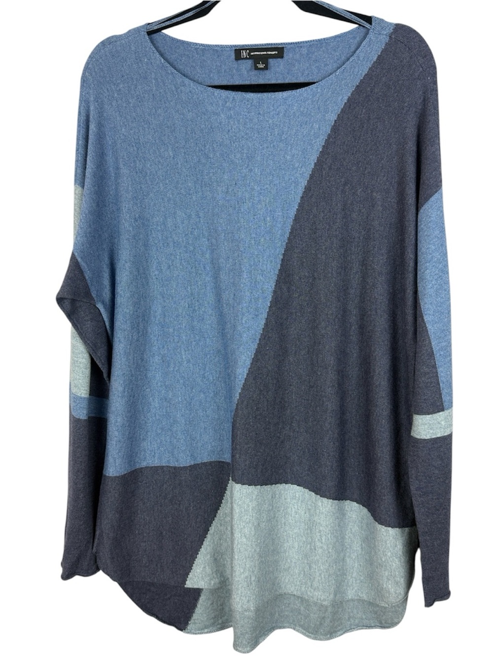 INC International Concepts Cotton Blend Colorblock Knit Sweater Blue Size L